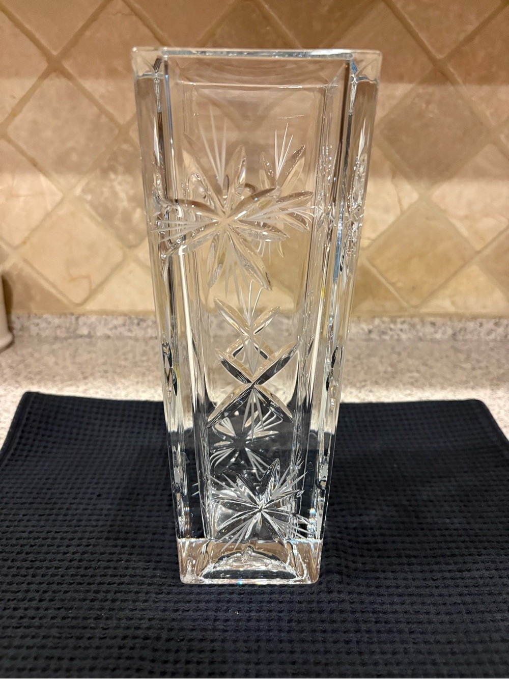 Vintage Swedish mid-century modern cut crystal vase